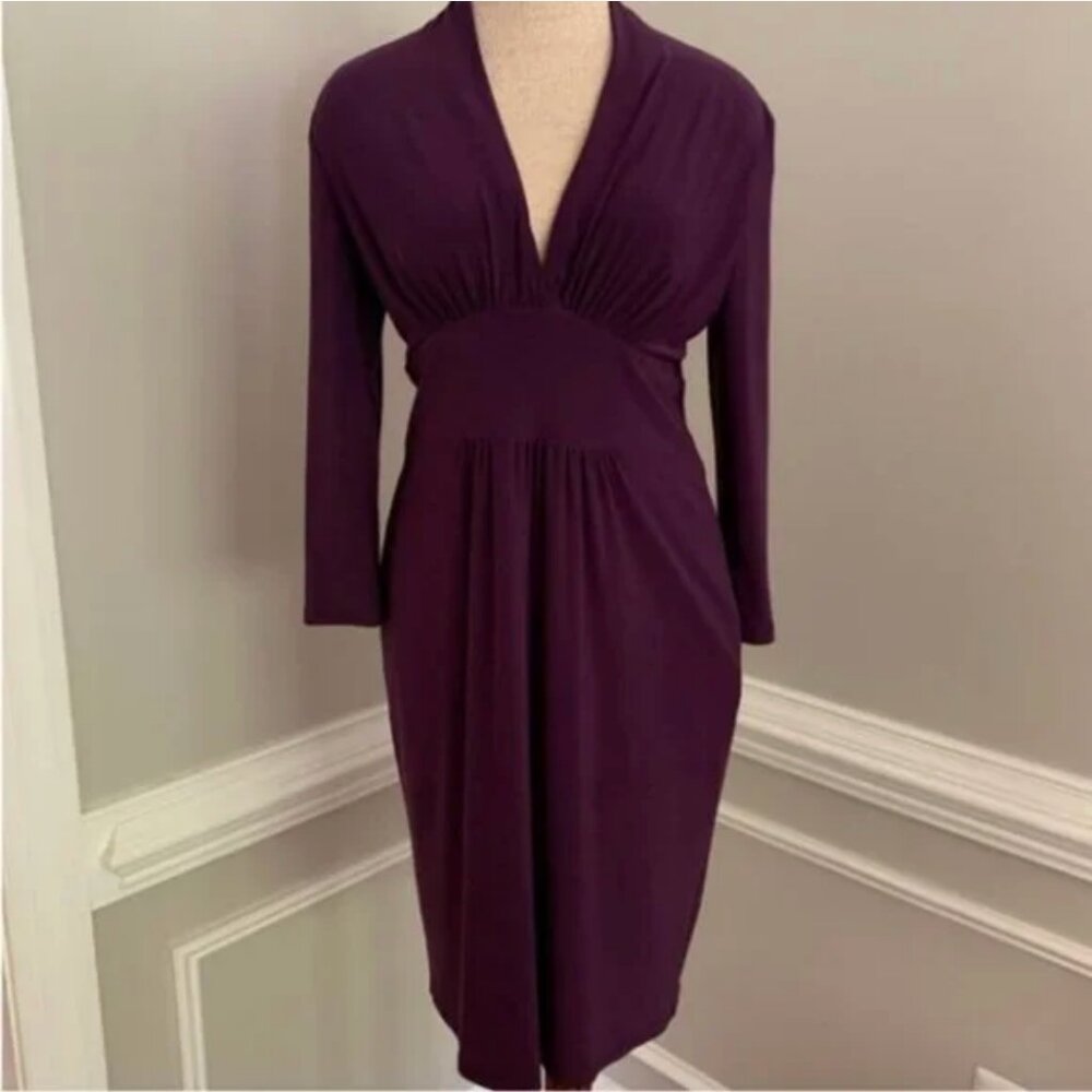 Evan-Picone Women's V-Neck Purple Cinced Waist Cocktail Dinner Dress Size 8P